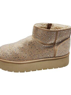 Wild Fable Womens Gold Glitter platforms  Ankle Boots Faux Fur Lining Size 10